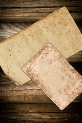 Grungy old papers on wood