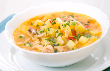 chicken soup with noodle and vegetables