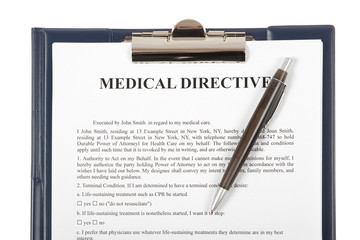 Medical directive document in a clipboard