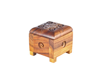 a wooden box for female ornaments and jewelry