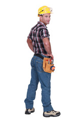 Portrait of a tradesman looking over his shoulder