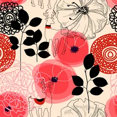 Foto auf Acrylglas Abstrakte Blumen Blumen und Hirsche nahtlose Muster