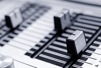 Sound mixing console detail, close up