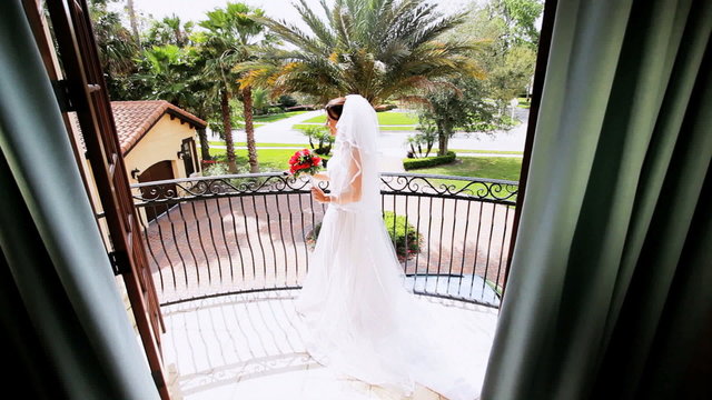 Beautiful Bride in Wedding Dress Home