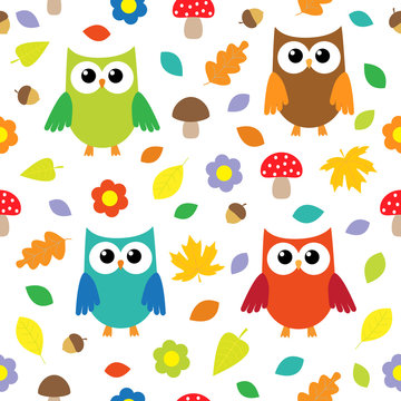 Autumn background with owls