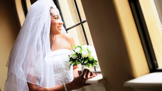 African American Bride Wearing Wedding Dress 