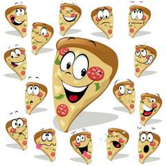 pizza cartoon illustration with many expressions