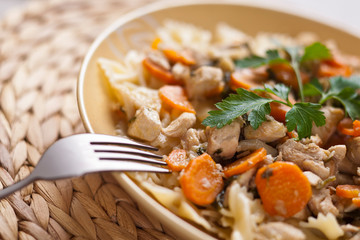 Chicken with noodles and carrots
