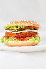 Fried chicken or fish burger sandwich