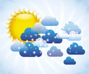 Poster Hemel wolken met zon