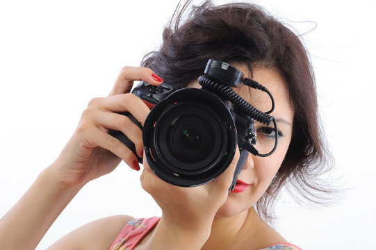 Pretty Girl Is A Proffessional Photographer With Dslr Camera