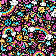 Groovy Rainbows Psychedelic Doodle Seamless Vector Pattern