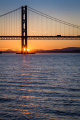 Sunset over the Forth Road Bridge in Scotland