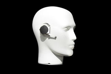mock-up of human head with headphones