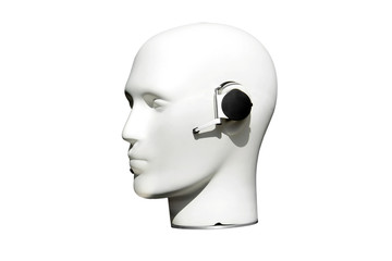 mock-up of human head with headphones