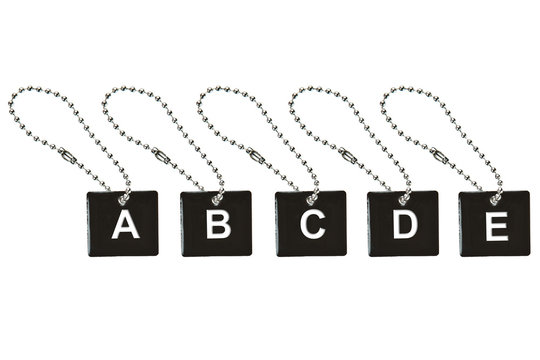 Black metal key tag with letter A-E