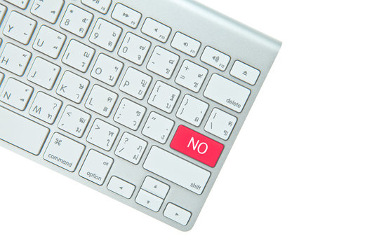 Red no button on computer keyboard isolated on white background