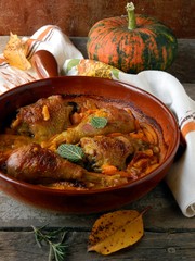 Pumpkin baked with chicken and sage