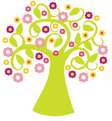 vector spring background with tree and flowers