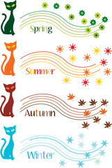 four season symbols with colorful cats