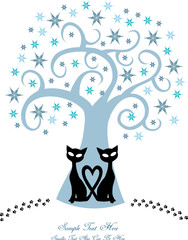 vector postcard design with christmas motive and two cats