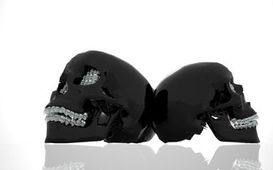 black glass skull with diamonds