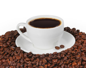 cup of coffee with coffee bean as background