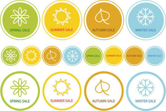 set of various price tags with season symbols