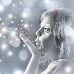 portrait of little girl on christmas winter background