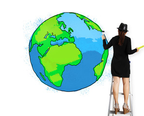 Young girl with paint brushes World