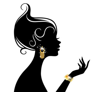 silhouette woman wearing gold jewelry clip art preview