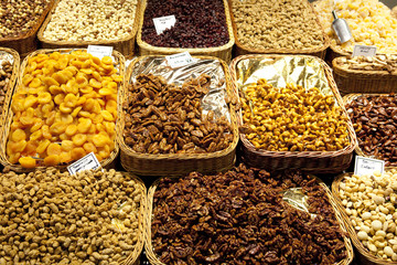 Nuts and dried fruit, market Barcelona