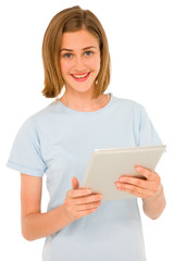 teenage girl using tablet