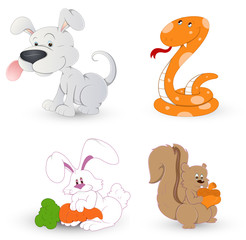 Fototapeta premium Cartoon Dog Rabbit Snake and Squirrel Vectors