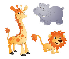 Animals Vectors - Lion, Giraffe and Rhino
