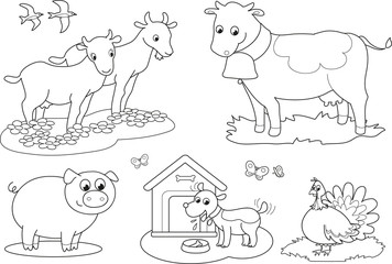 coloring farm animals for children goat cow pig turkey swallow