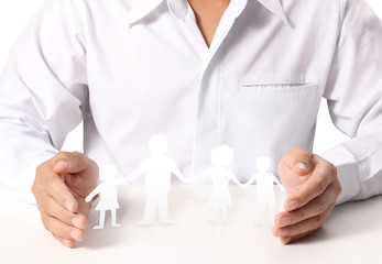 open hands and Group of paper chain people