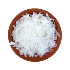 Shredded coconut in small bowl