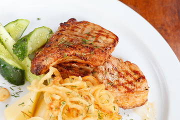 salmon steak with potatoes