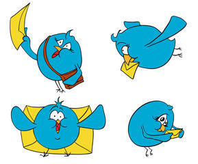 Four birds with letters