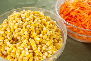 corn and carrot, detail of corn seed and carrot slice