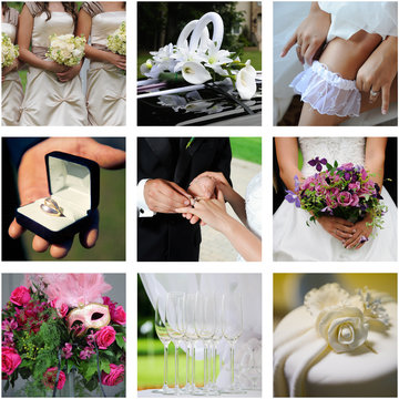 Collage of nine wedding color photos