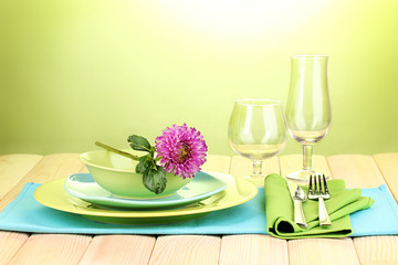 Table setting on bright background close-up