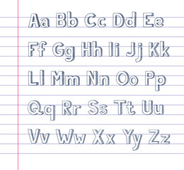 A hand drawn alphabet on lined paper