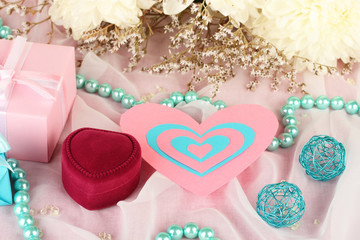 wedding invitations on decorated table close-up