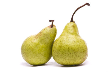 green pears on white