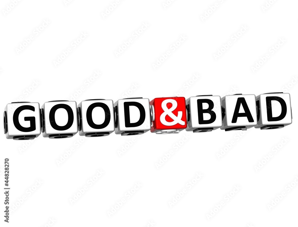 Poster 3d good and bad button click here block text