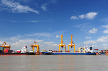 Containers loading at sea trading port