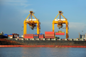 Containers loading at sea trading port