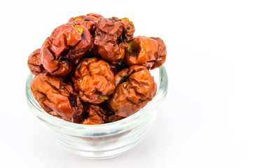 Dried Chinese Jujubes Fruits on white background.